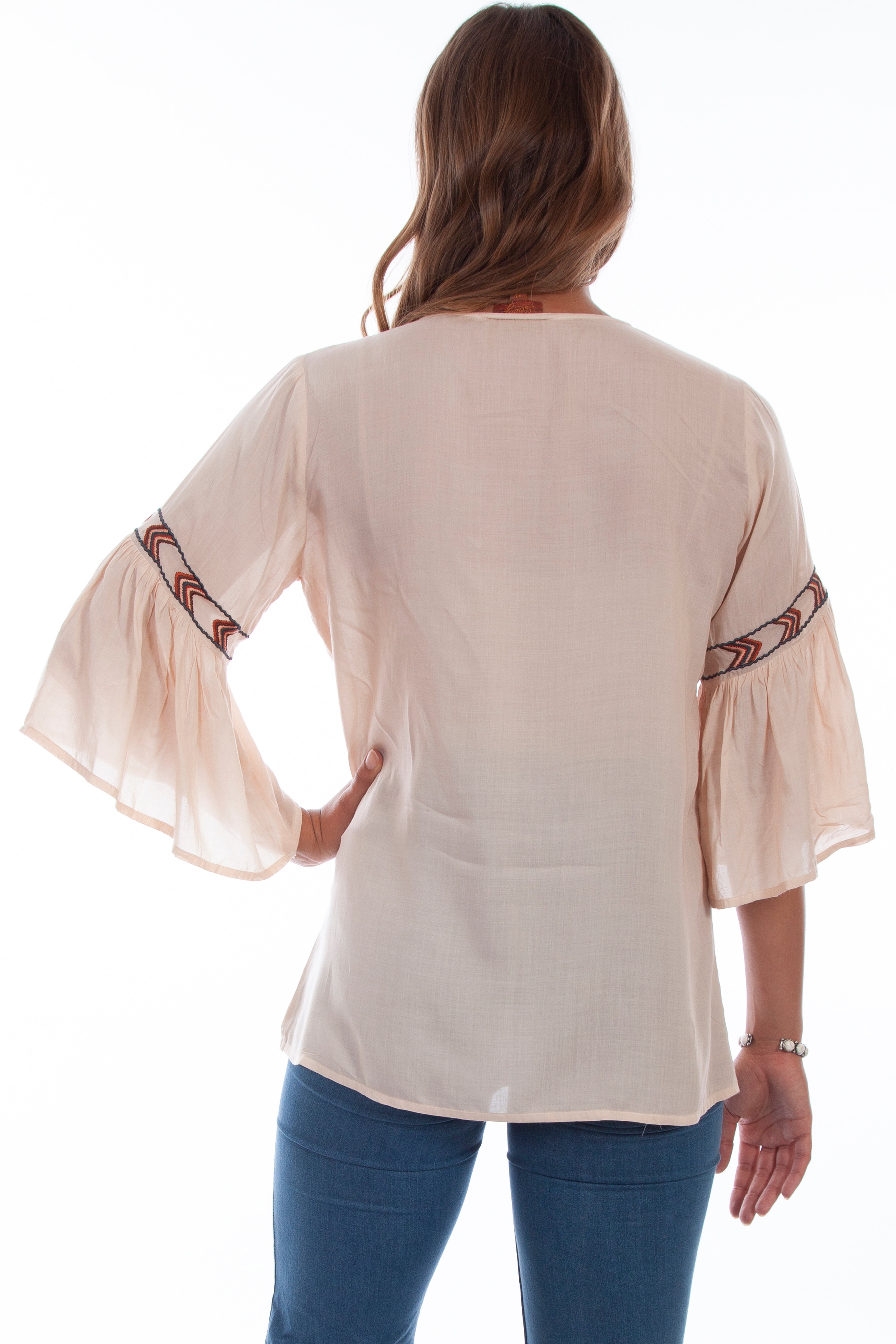 EMB. BODICE TIE FRONT BLOUSE
