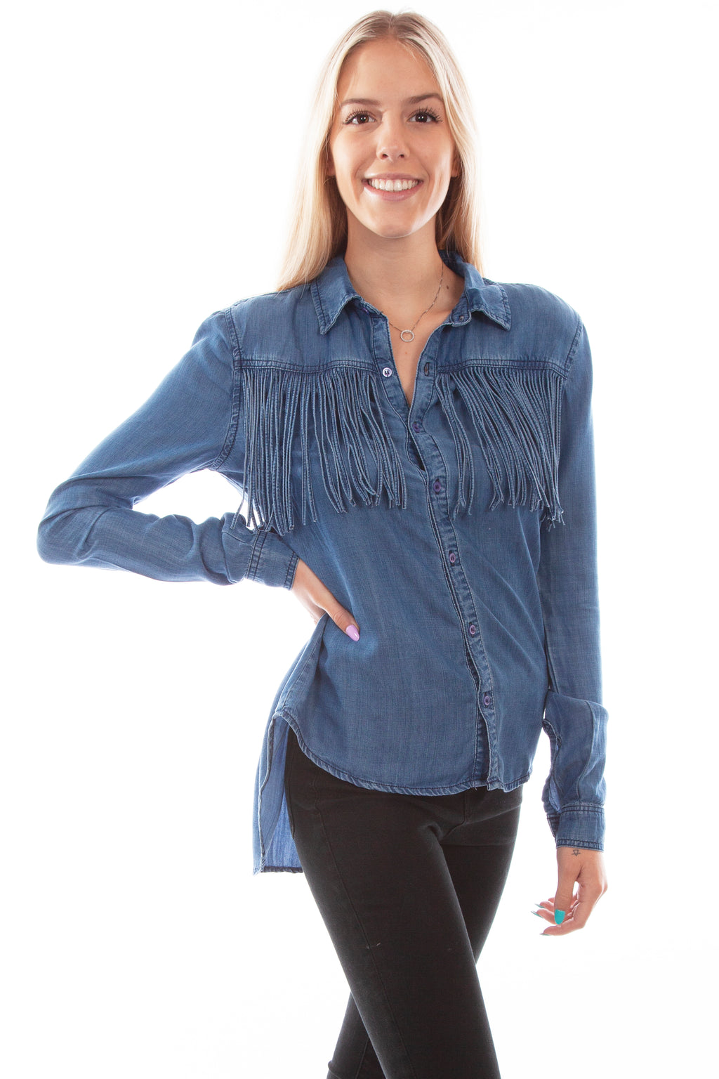 FRINGE BUTTON DOWN BLOUSE
