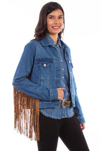 DENIM JACKET W/LEOPARD FRINGE