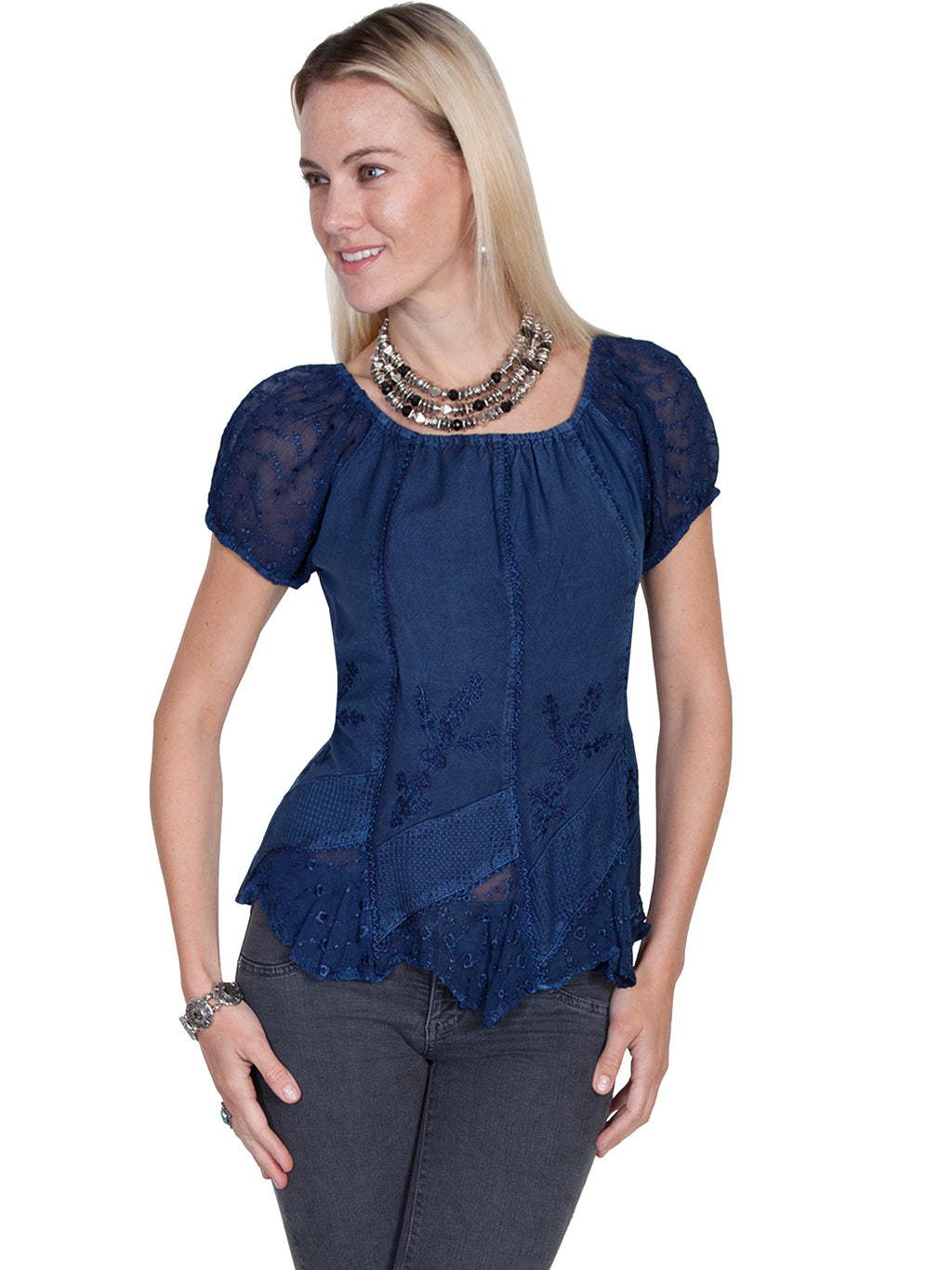 RAYON ELASTIC SLEEVE BLOUSE