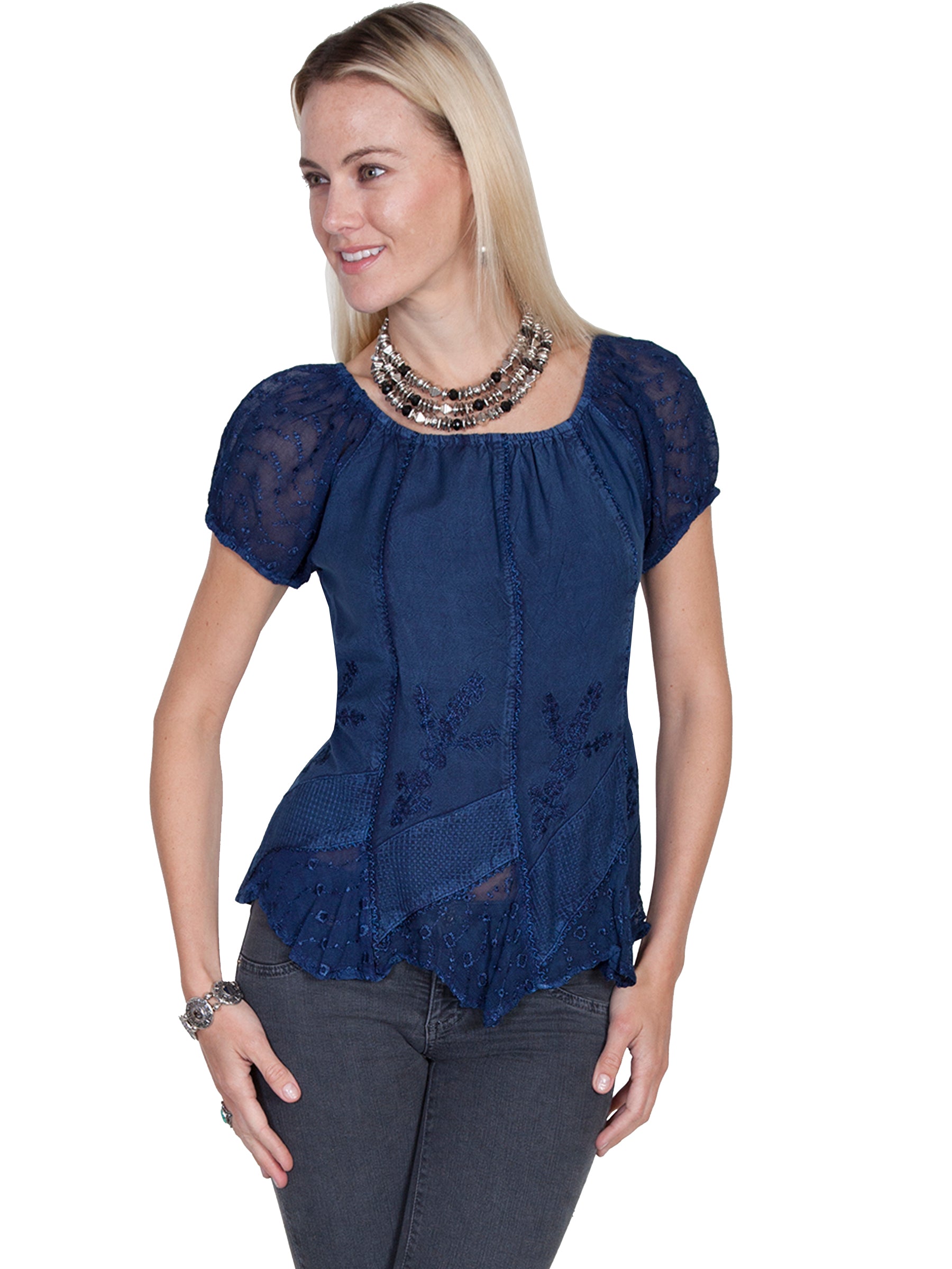 RAYON ELASTIC SLEEVE BLOUSE