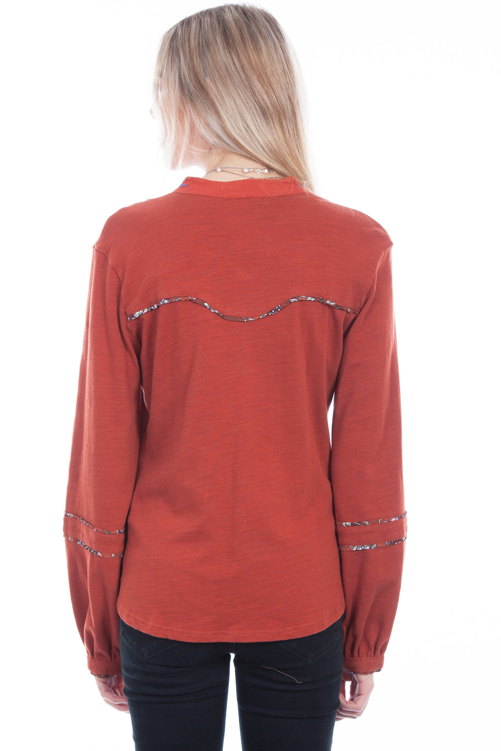 EMBROIDERED YOKE L/S BLOUSE