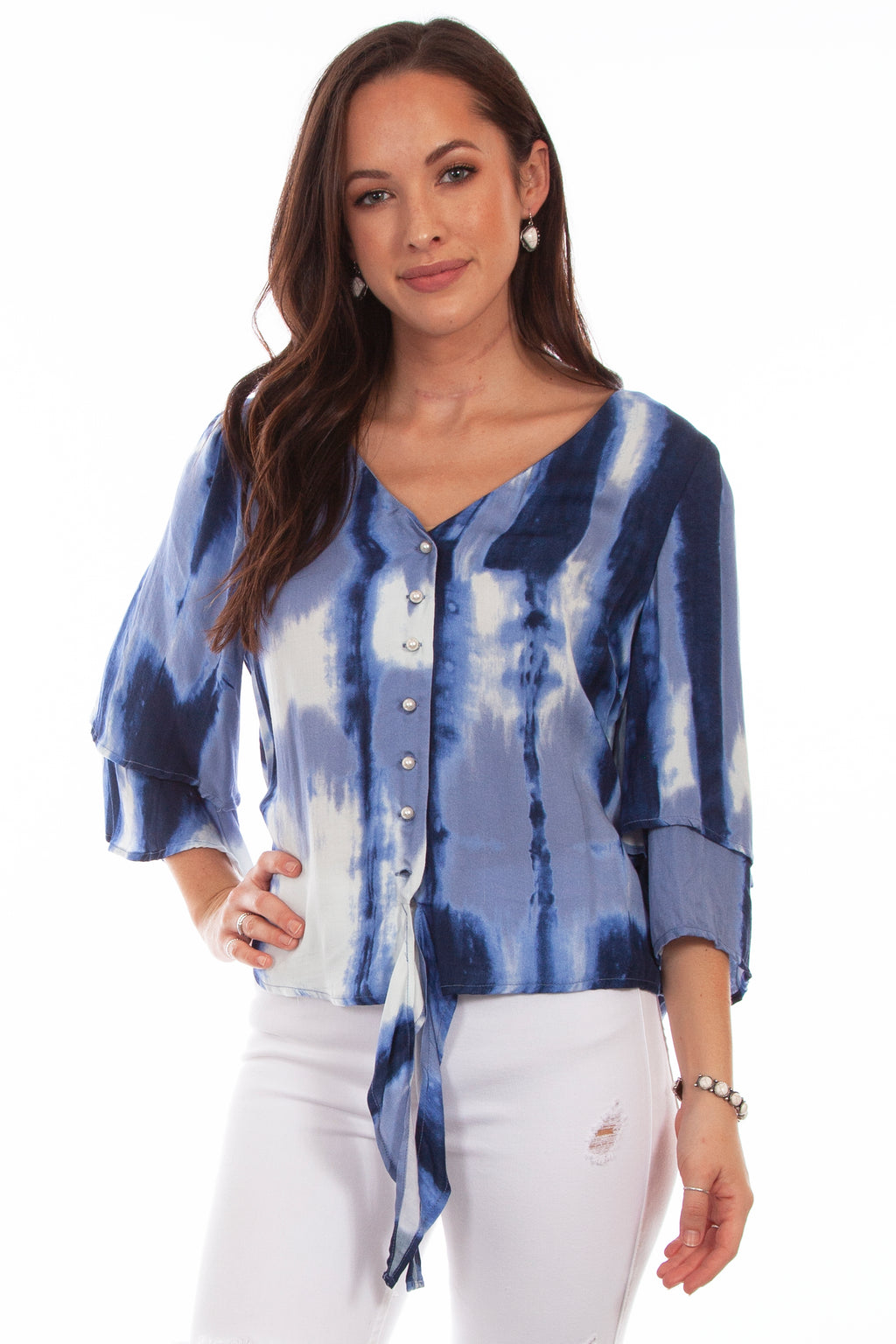 TIE DYE TIE FRONT BLOUSE