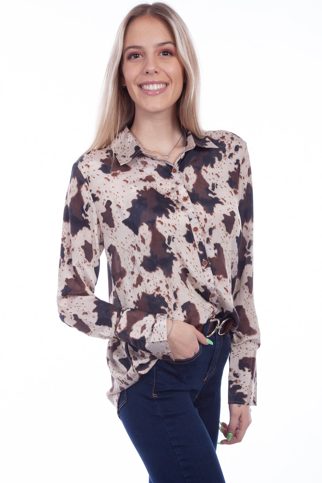POLY CREPE BLOUSE W/WESTERN BK YOKE