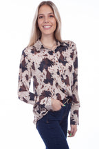 POLY CREPE BLOUSE W/WESTERN BK YOKE