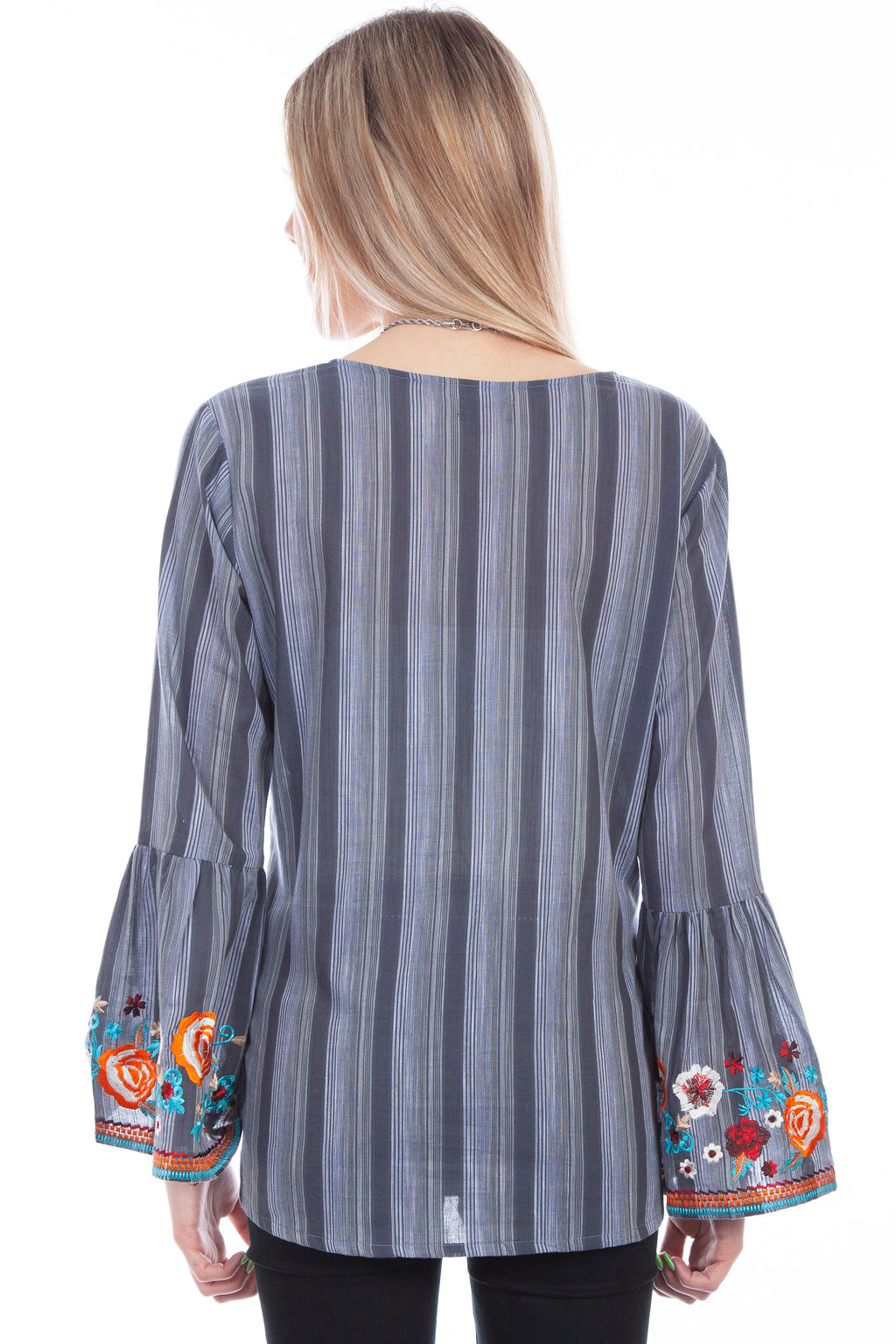 Y/D STRIPE BLOUSE W/EMBROIDERY
