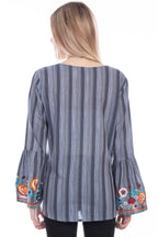 Y/D STRIPE BLOUSE W/EMBROIDERY