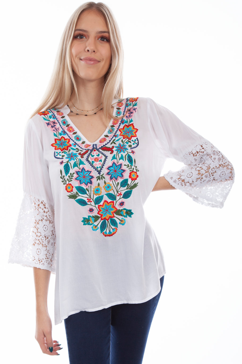 EMB BLOUSE WITH CROCHET SLEEVES