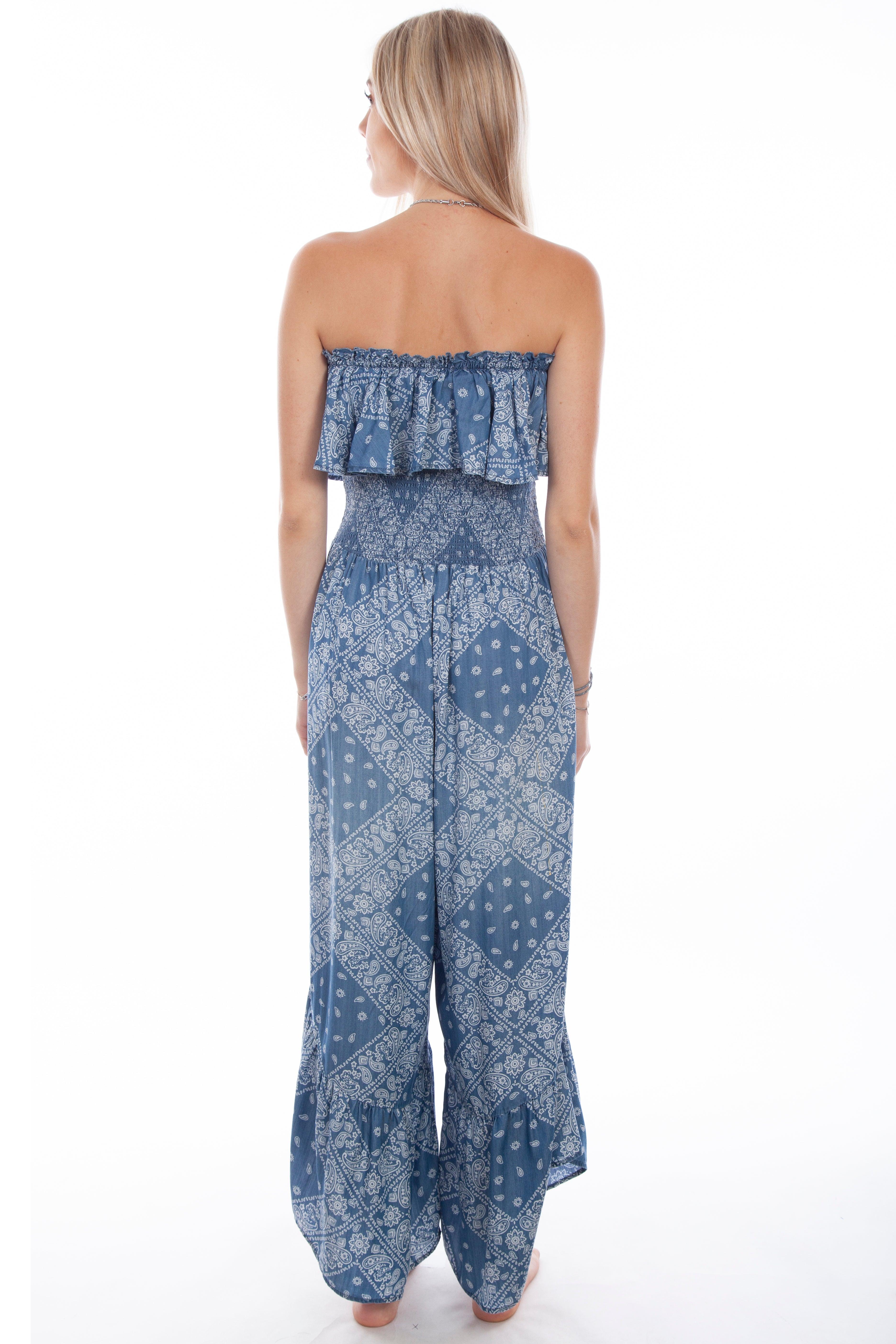 BANDANA PRINT JUMPSUIT RUFFLE TOP