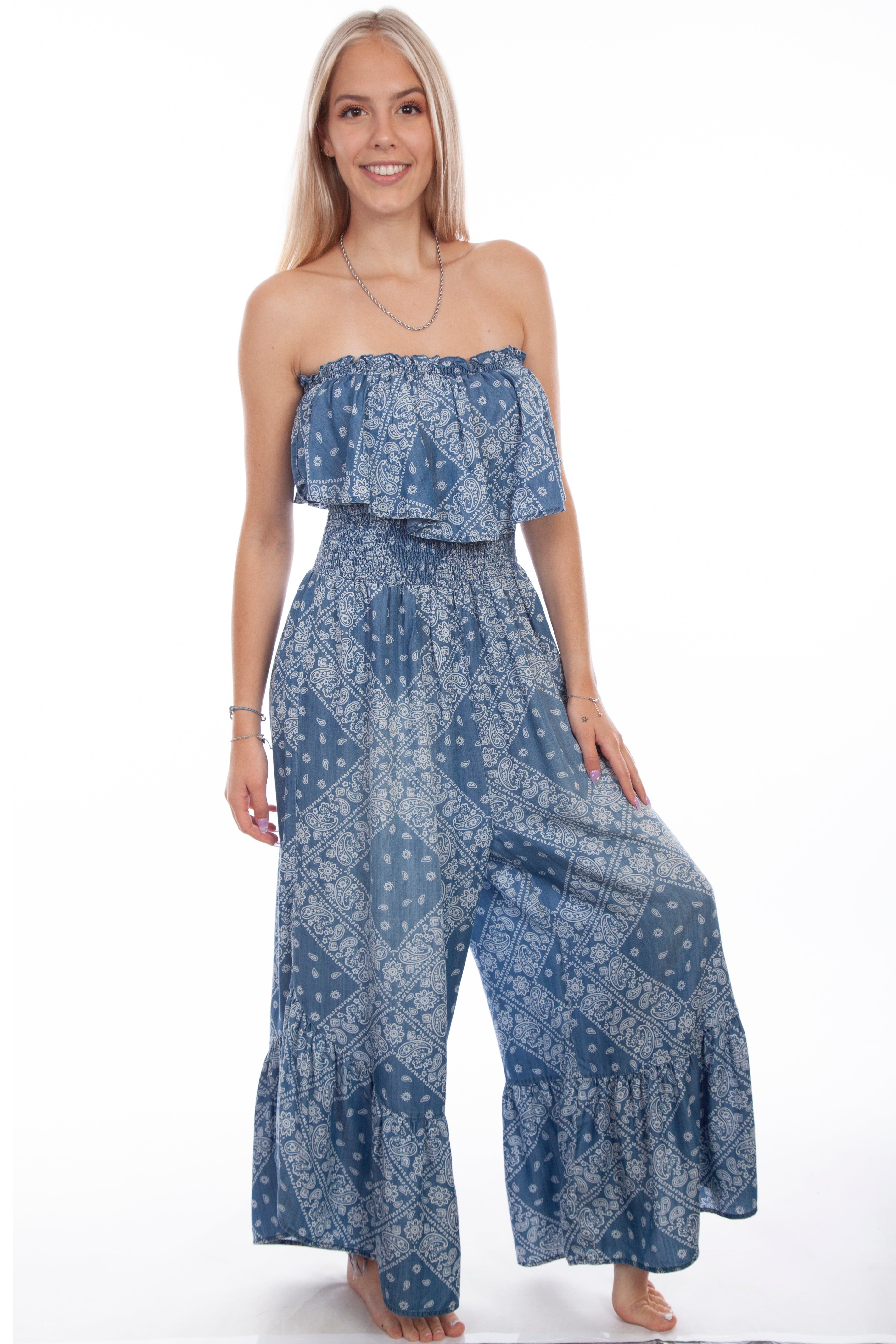 BANDANA PRINT JUMPSUIT RUFFLE TOP