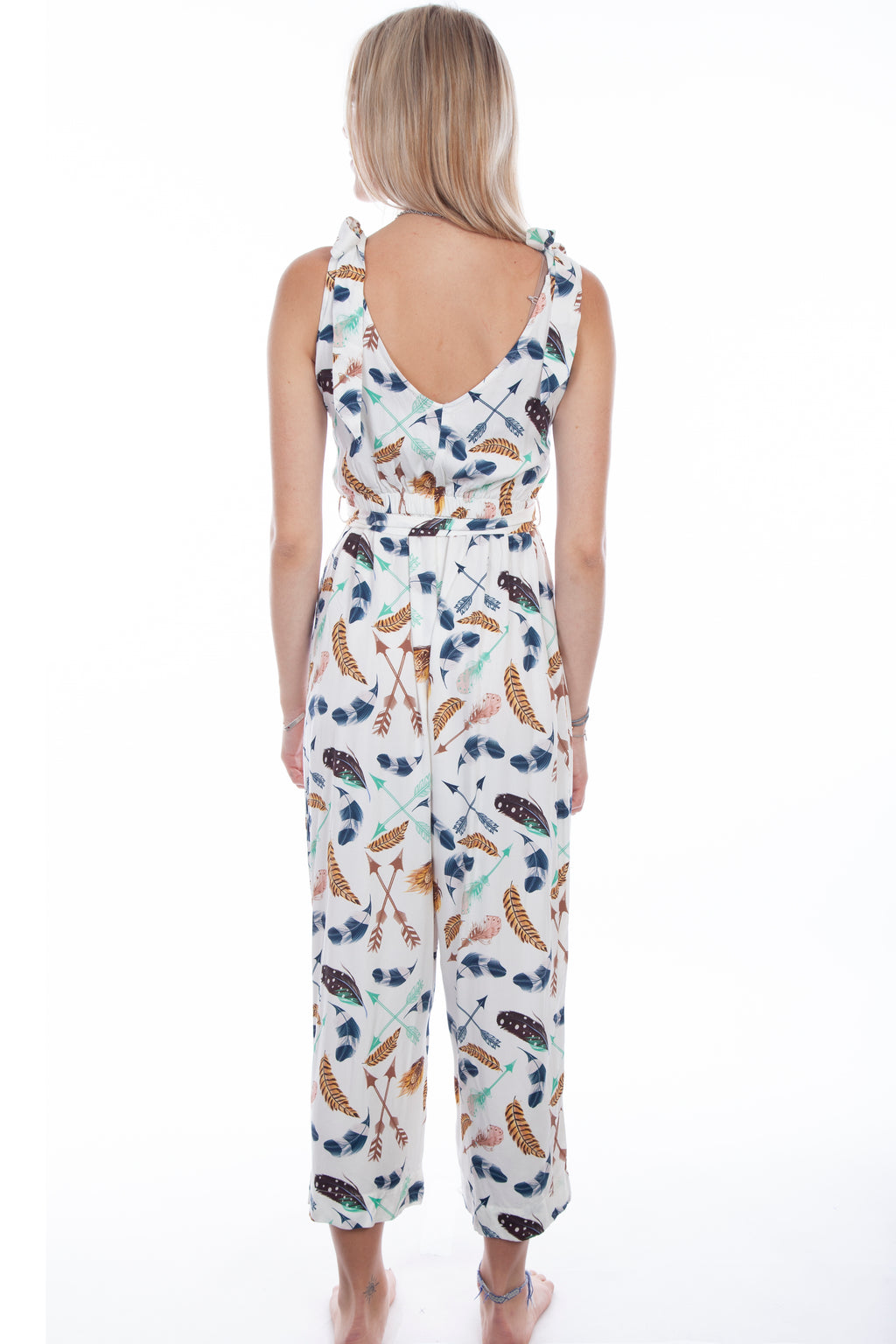 GAUCHO LENGTH JUMPSUIT FEATHERS ARRO