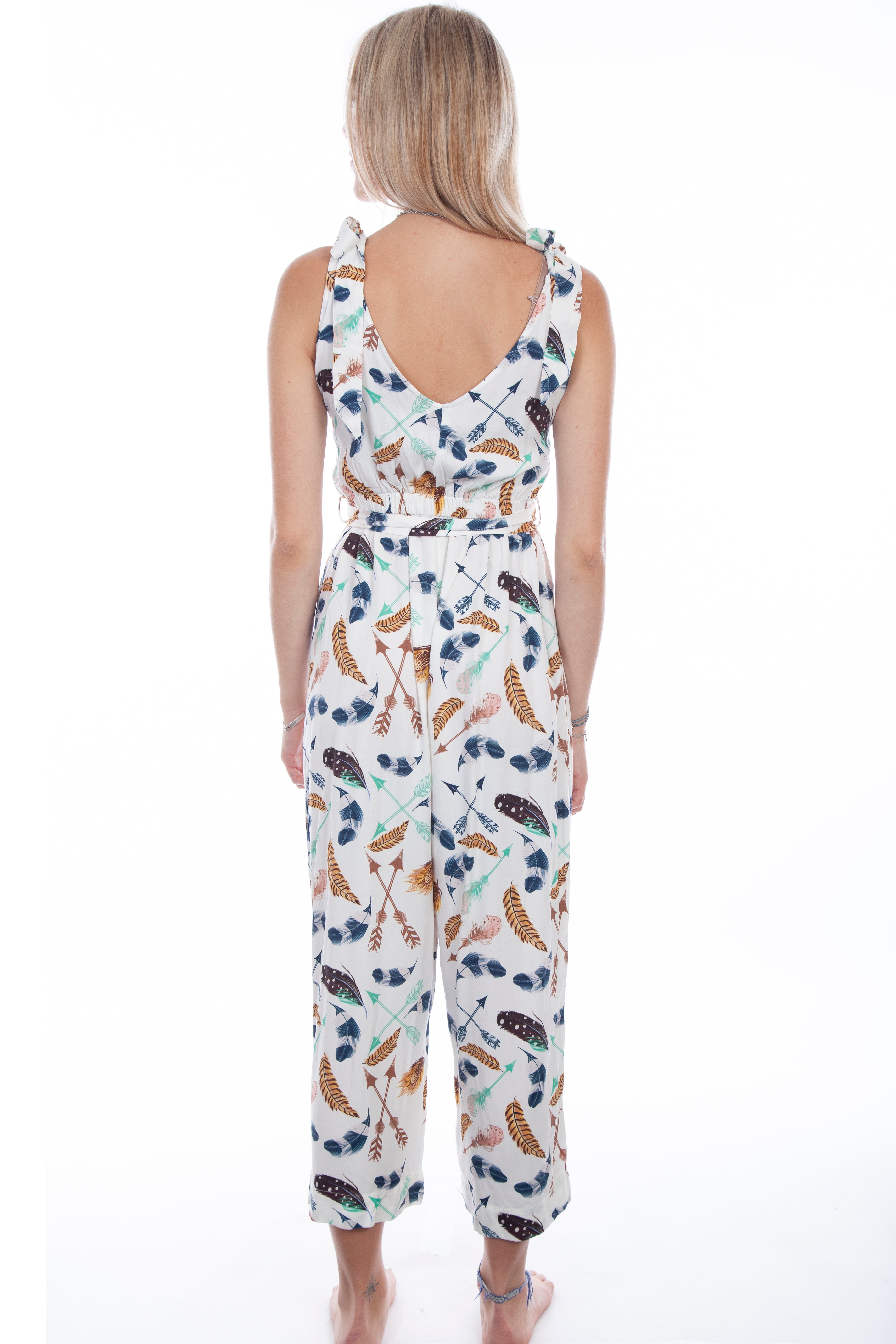 GAUCHO LENGTH JUMPSUIT FEATHERS ARRO