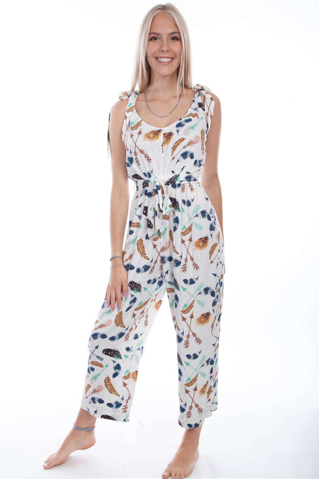 GAUCHO LENGTH JUMPSUIT FEATHERS ARRO
