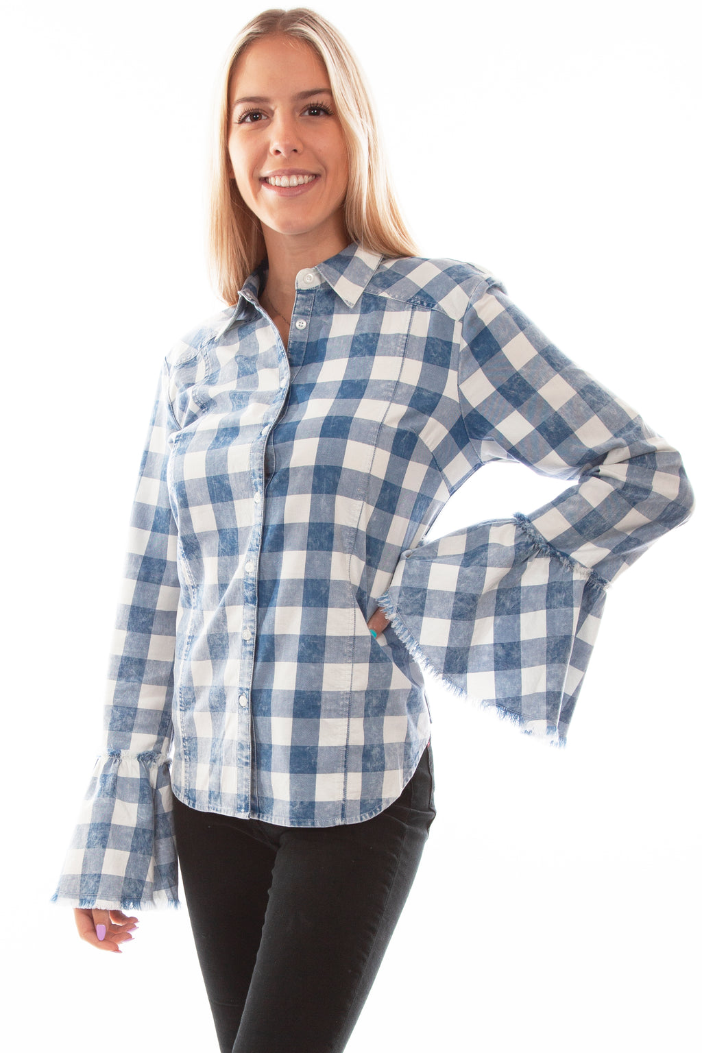 PLAID BELL SLEEVE TOP