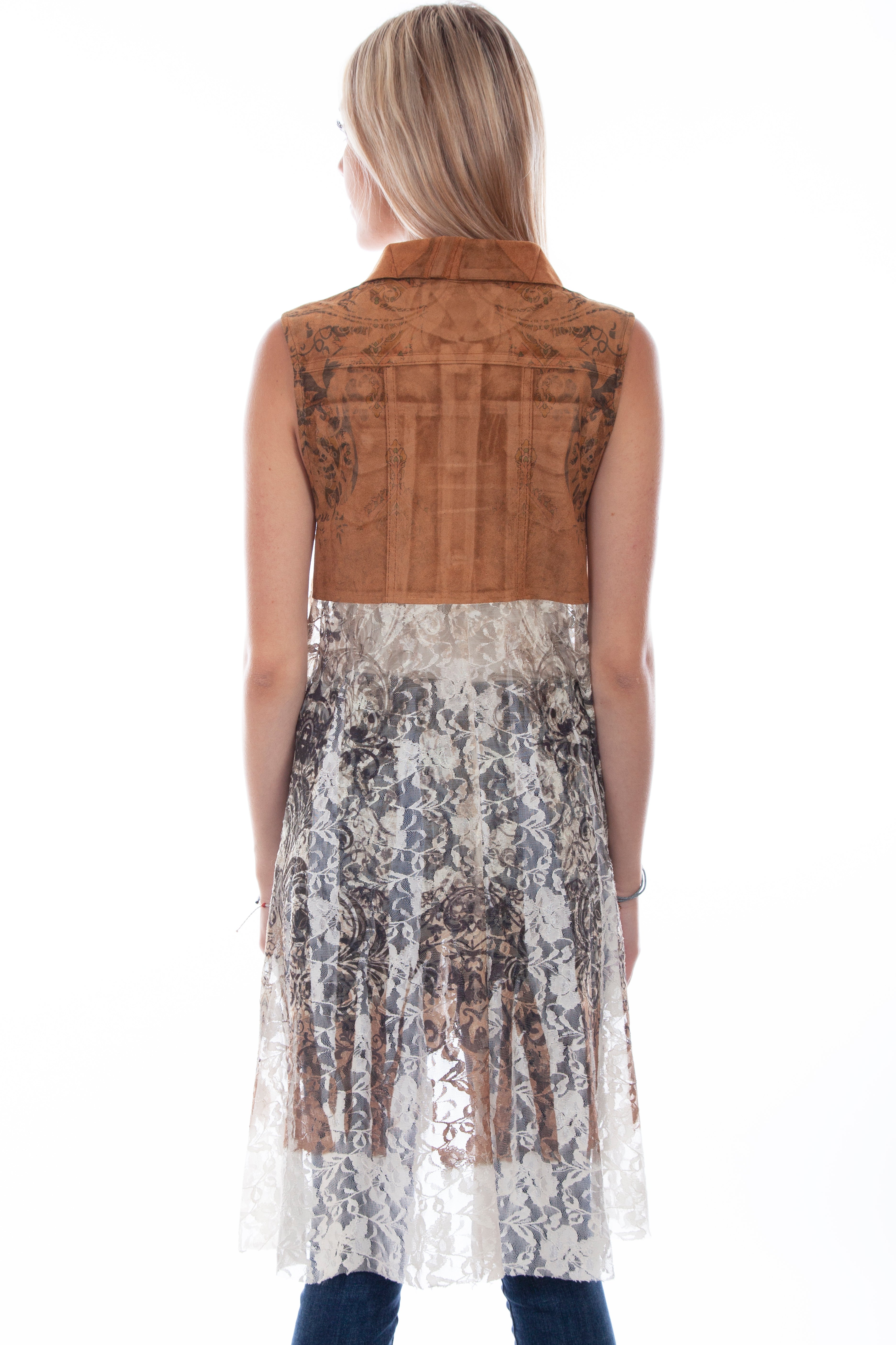 MICRO FIBER VEST W/PRINTED LACE