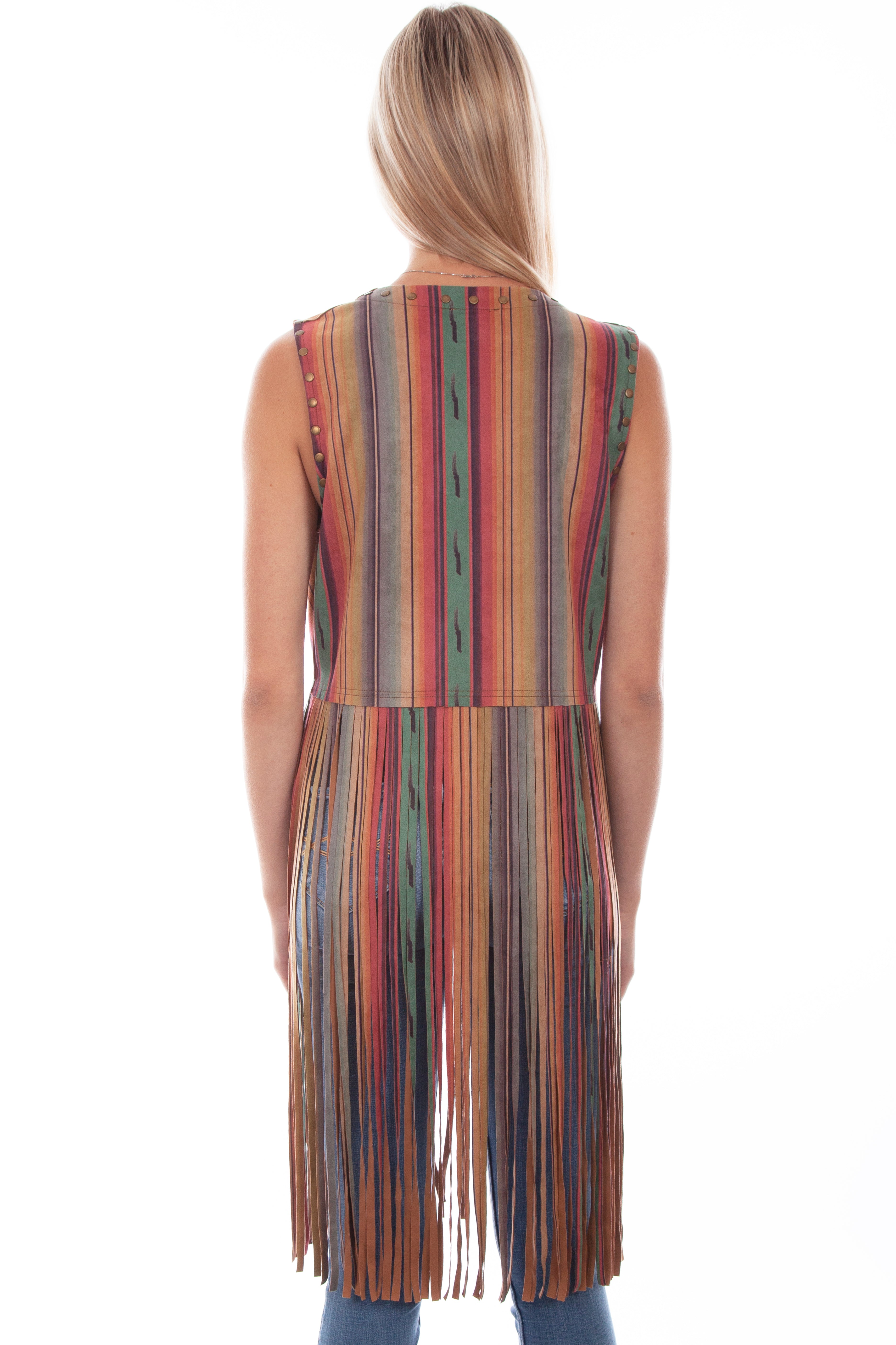 MICROFIBER SERAPE PRINT FRINGE VEST