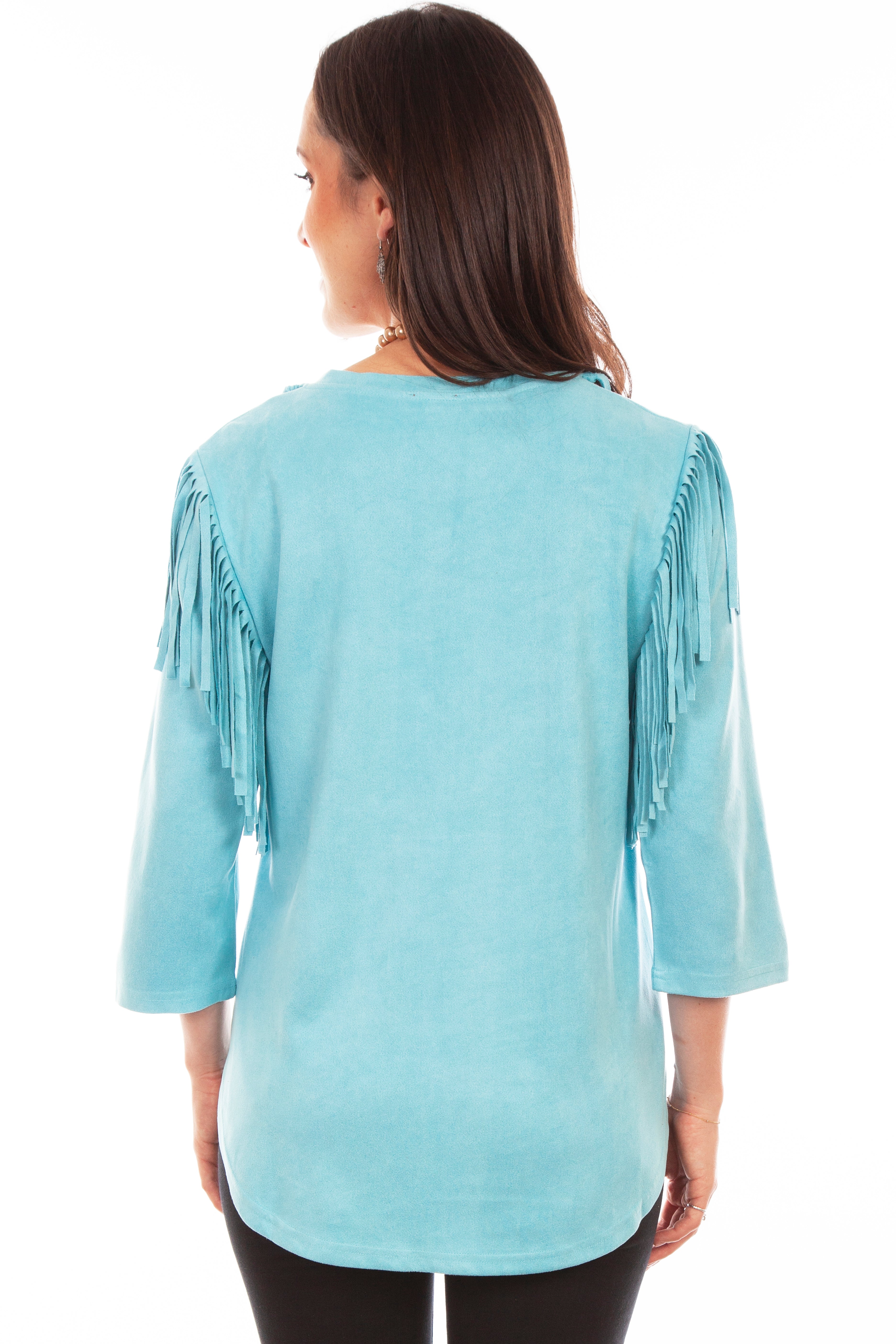 ULTRA SUEDE FRINGE PULL OVER TOP