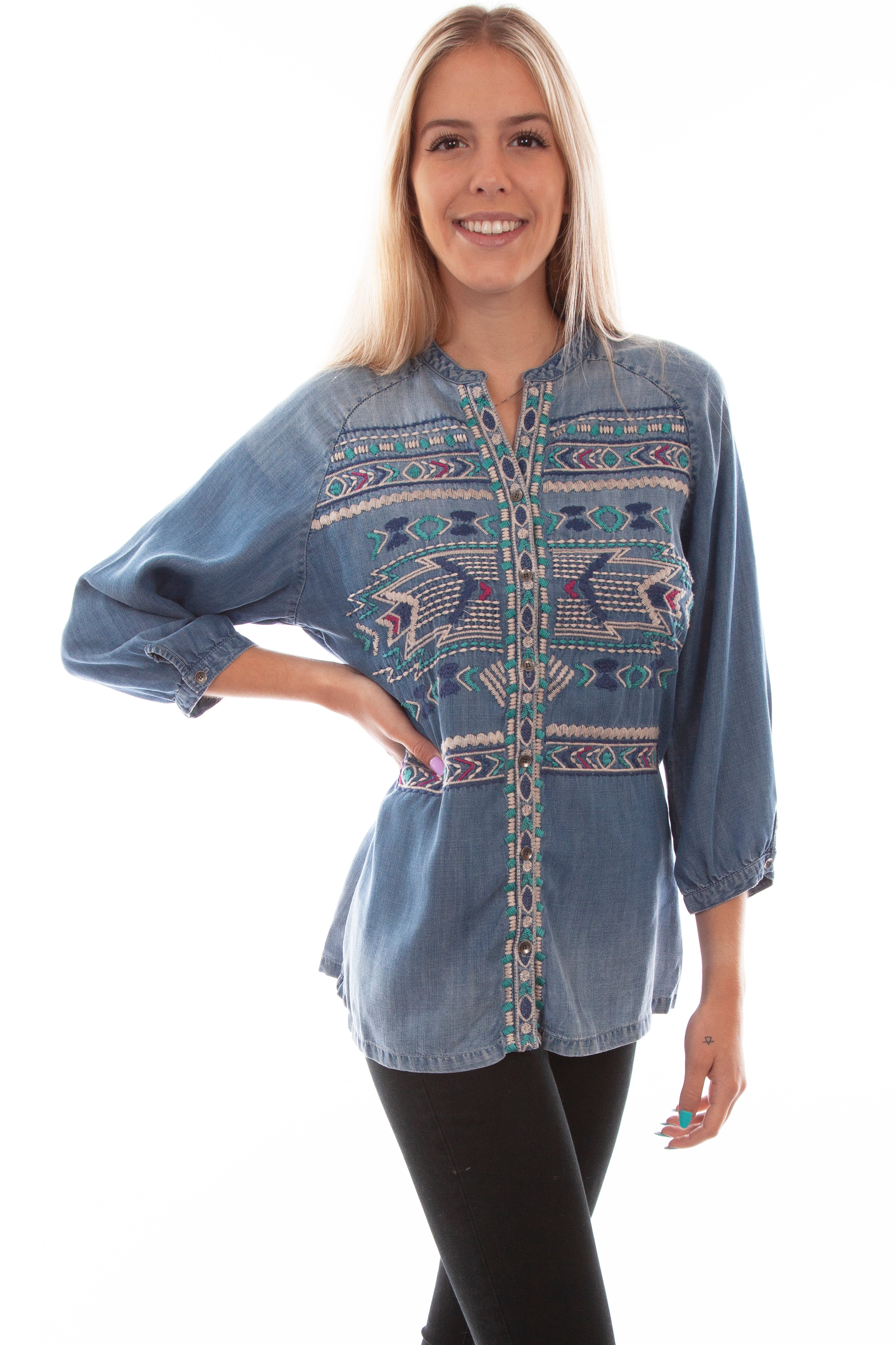 EMBROIDERED TENCEL BLOUSE