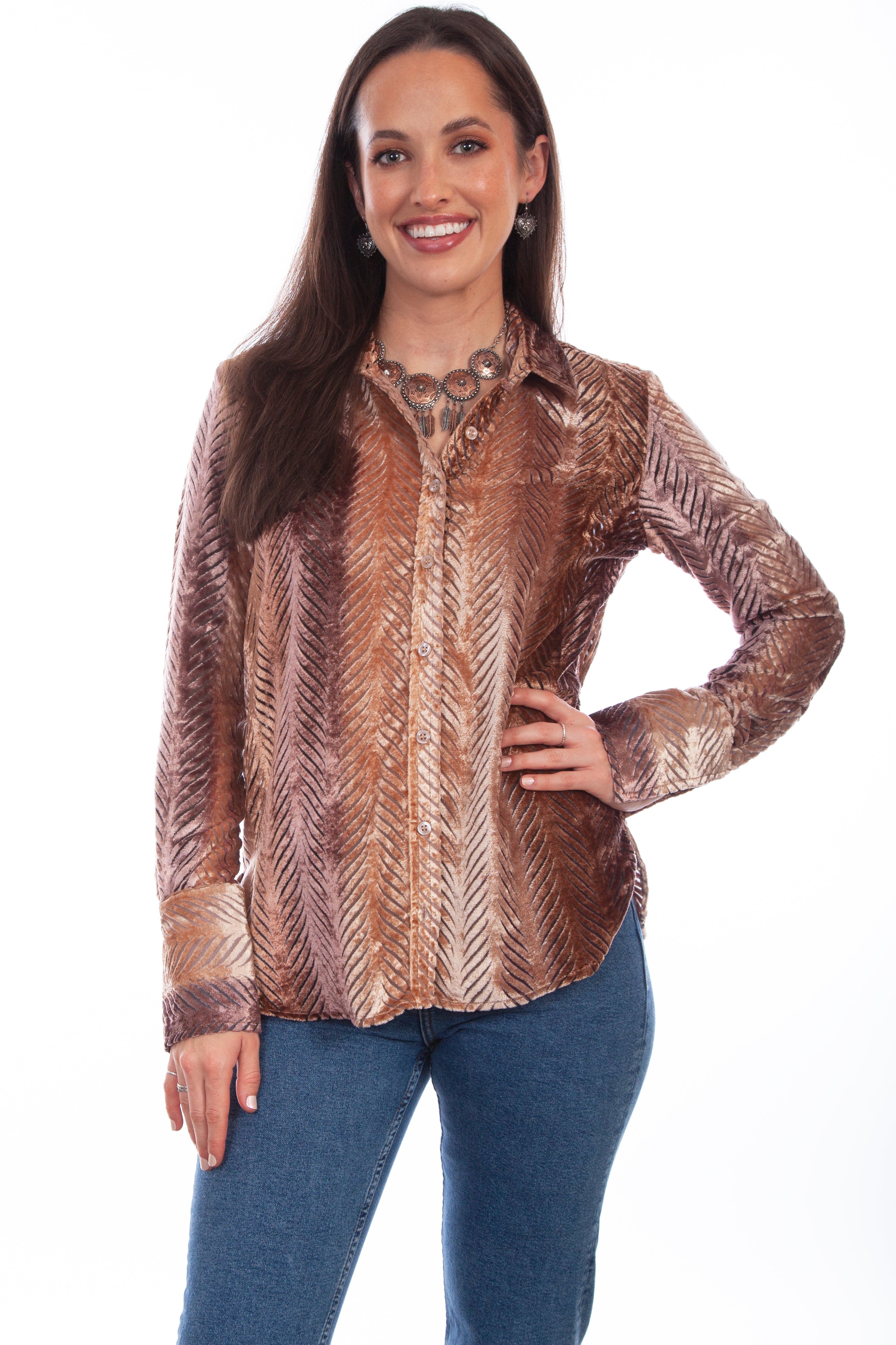 VELVET BUTTON DOWN FRECH CUFFS BLOUS