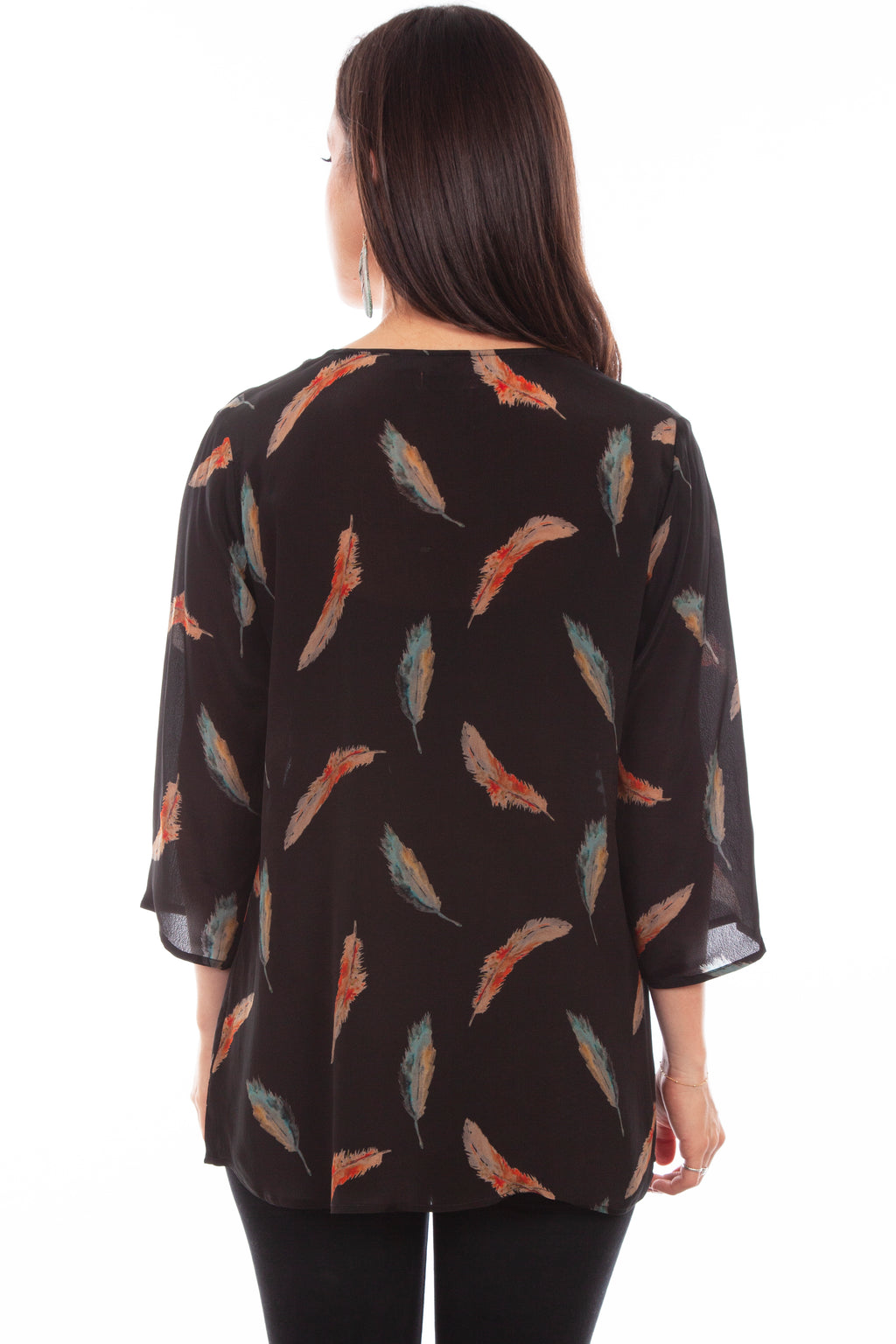 FEATHER PRINT PULL OVER BLOUSE