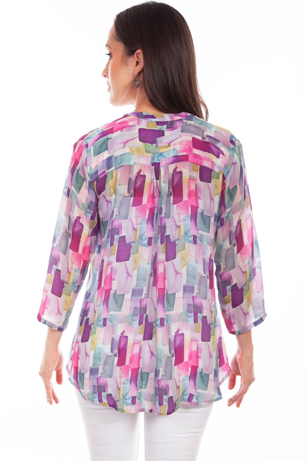 PULLOVER TIE FRONT PRINT BLOUSE