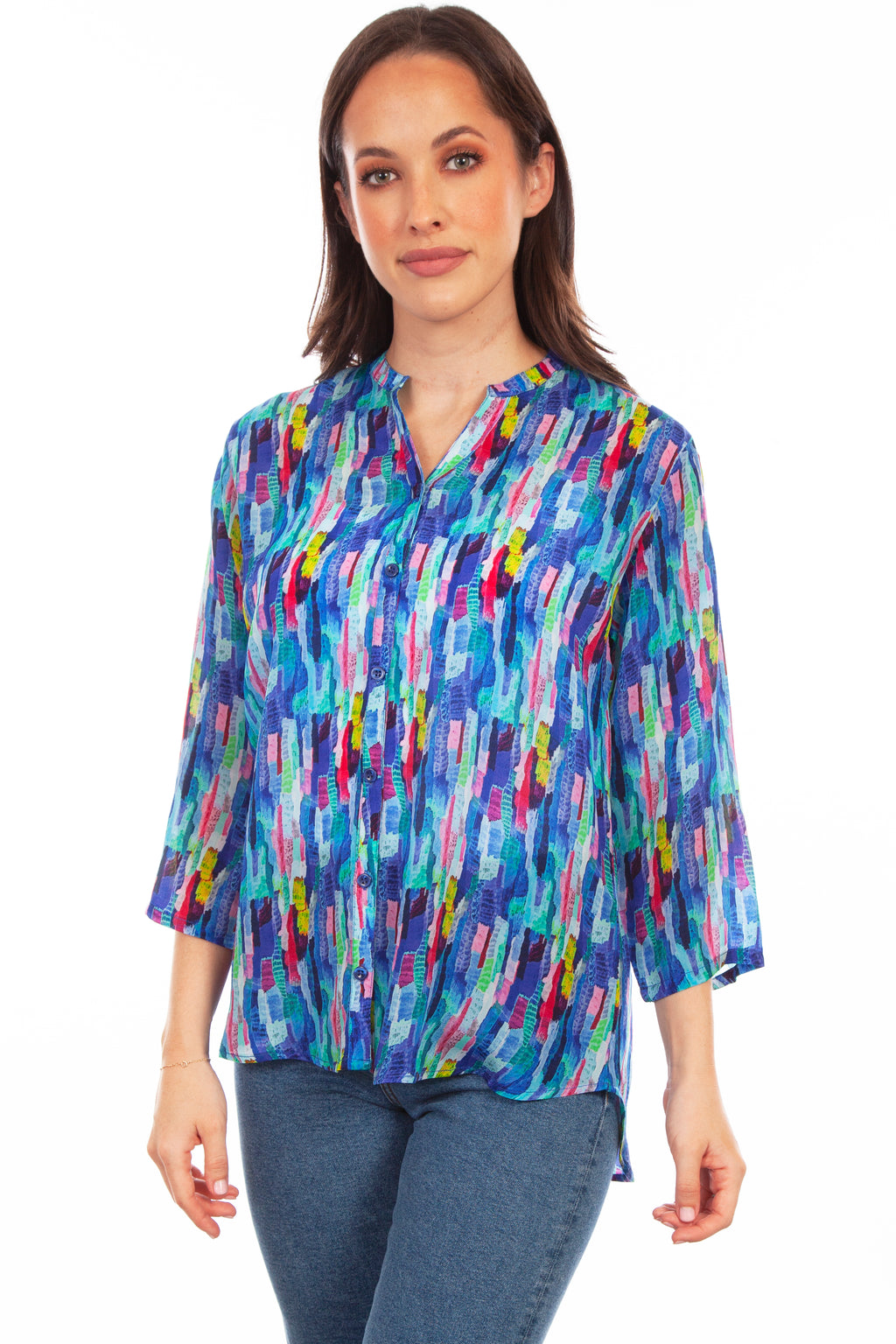 BUTTON UP PRINT BLOUSE