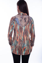 BUTTON FRONT MICROFIBER PRINT BLOUSE