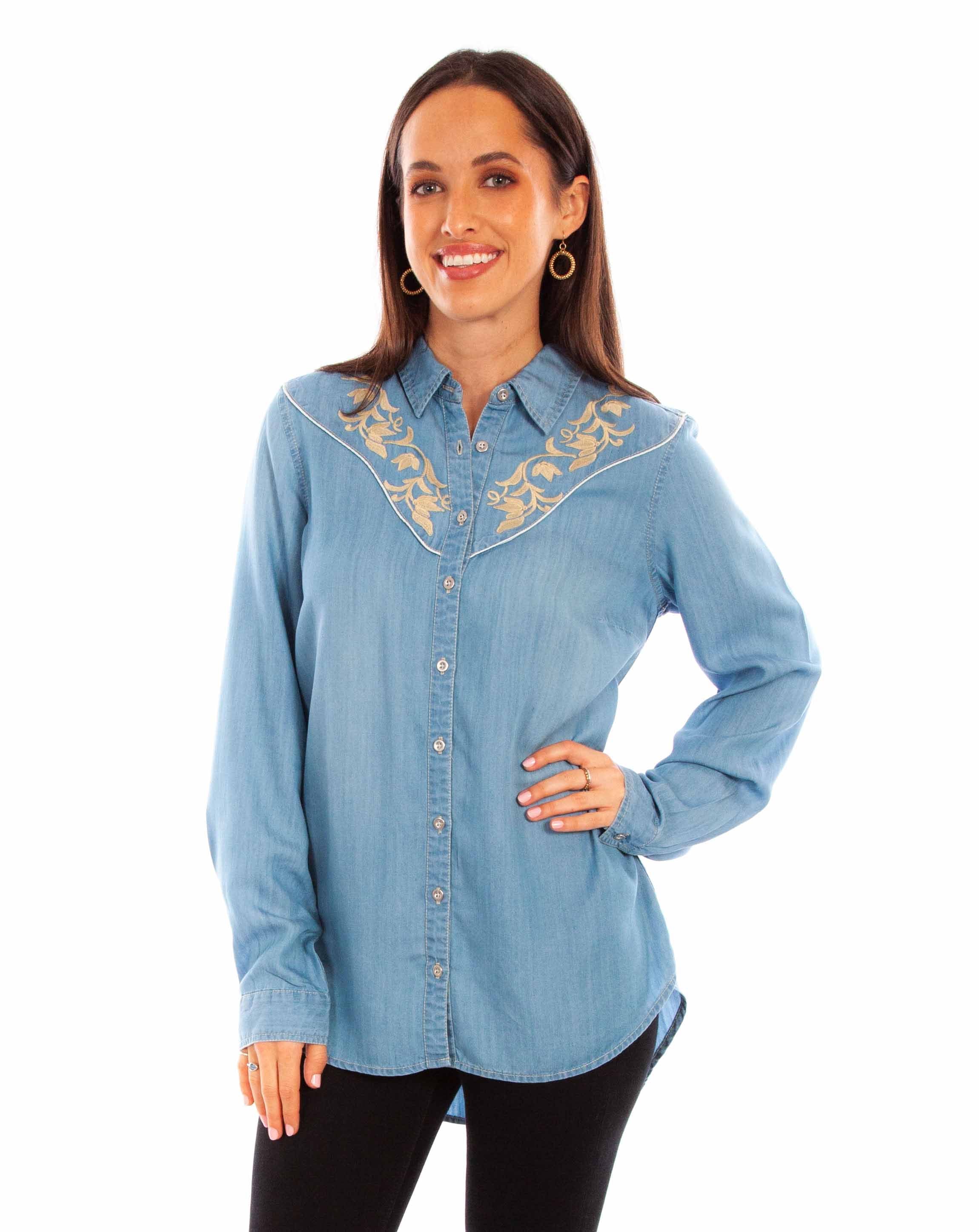 TENCEL BLOUSE W/EMB. & PIPING