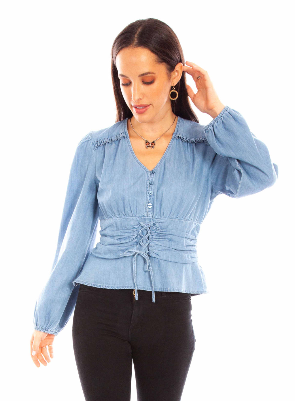 PEPLUM BLOUSE W/LACE UP