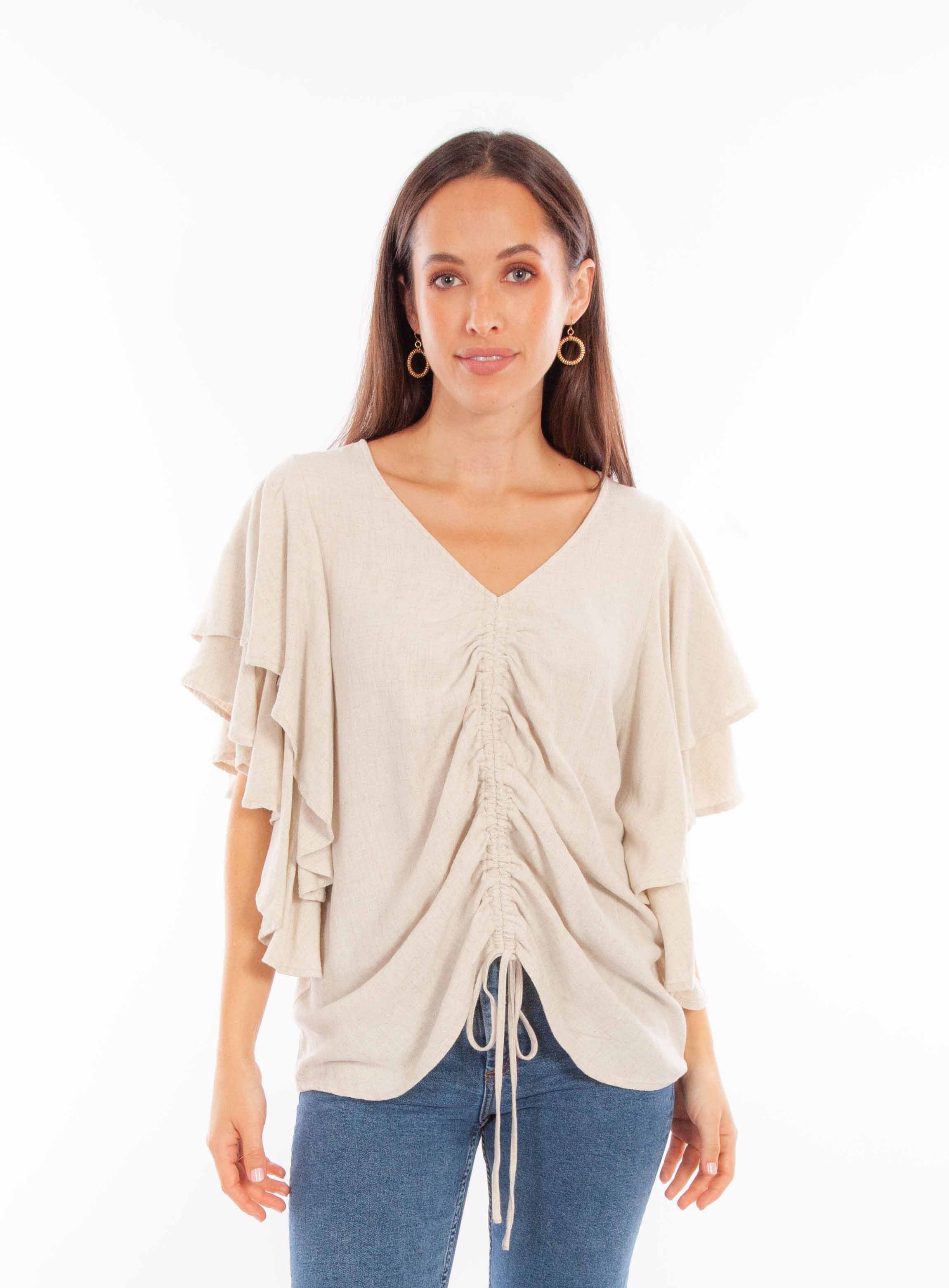 CINCH FRONT CASCADE SLEEVE TOP