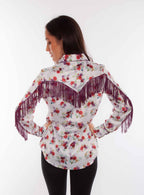 FLORAL BLOUSE WITH BACK FRINGE