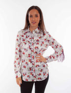 FLORAL BLOUSE WITH BACK FRINGE