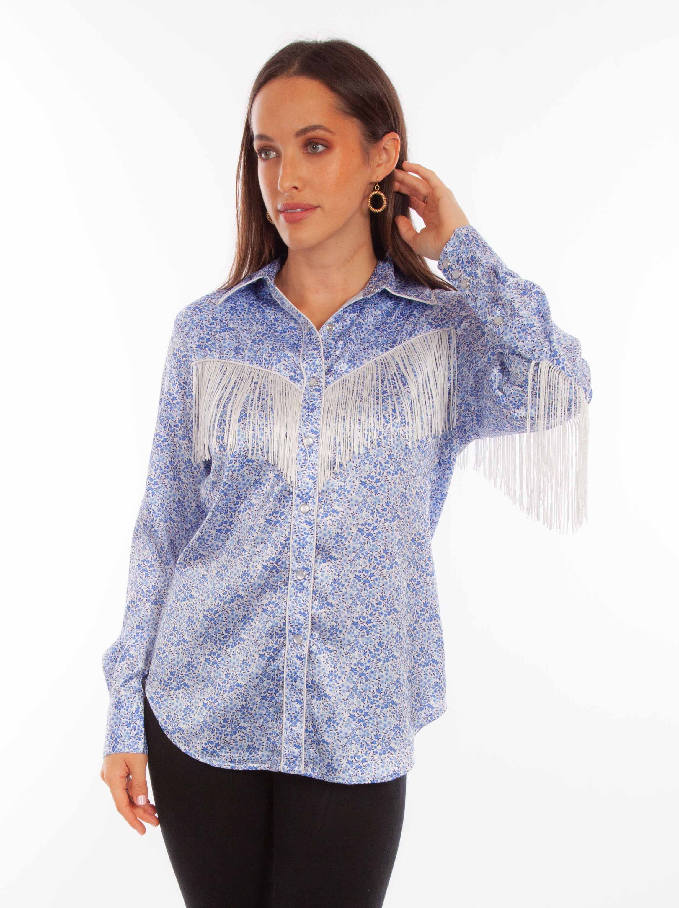 MINI FLORAL PRINT BLOUSE W/FRINGE