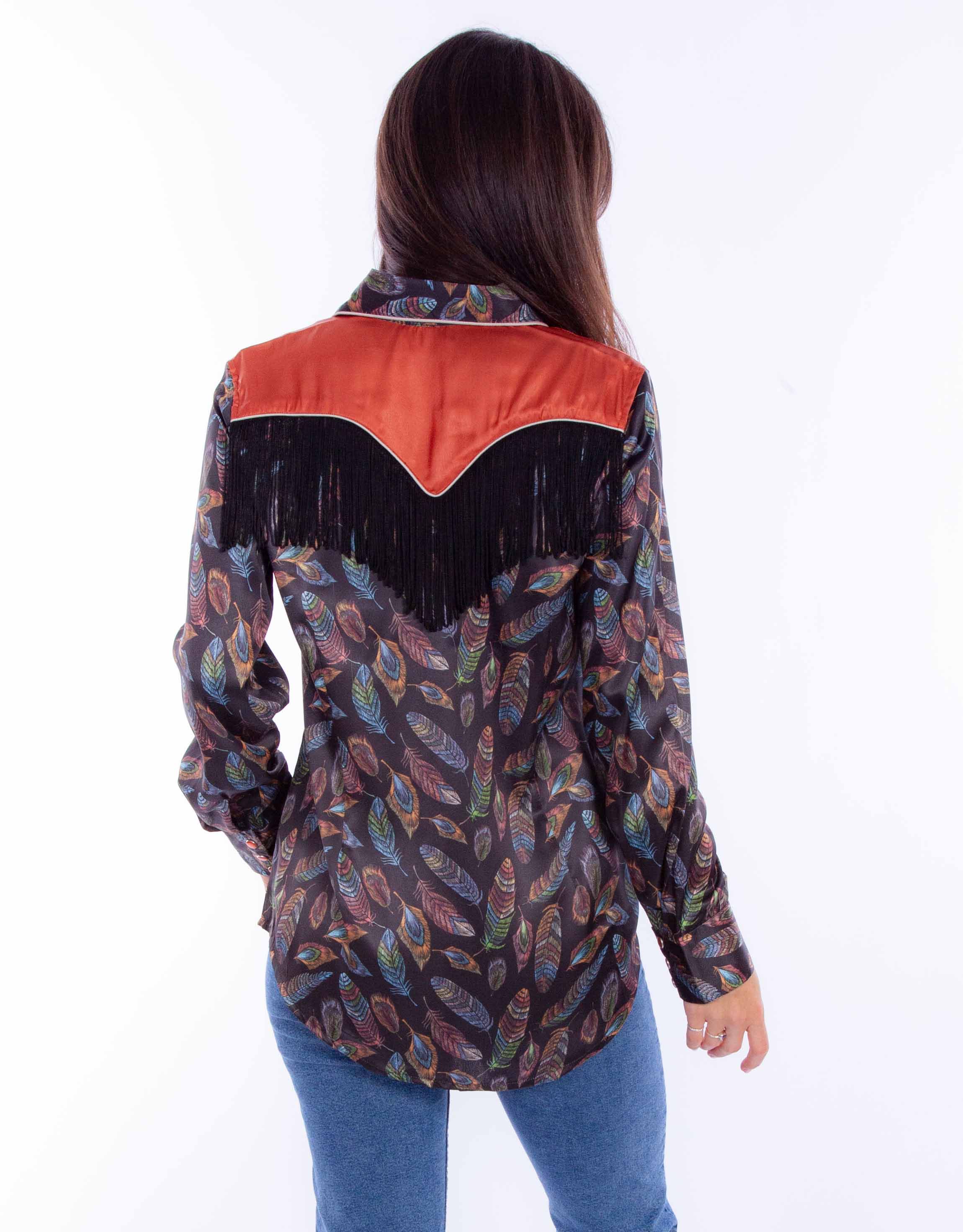 FEATHER PRINT W/FRINGE & CONT. YOKE