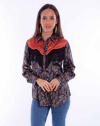 FEATHER PRINT W/FRINGE & CONT. YOKE