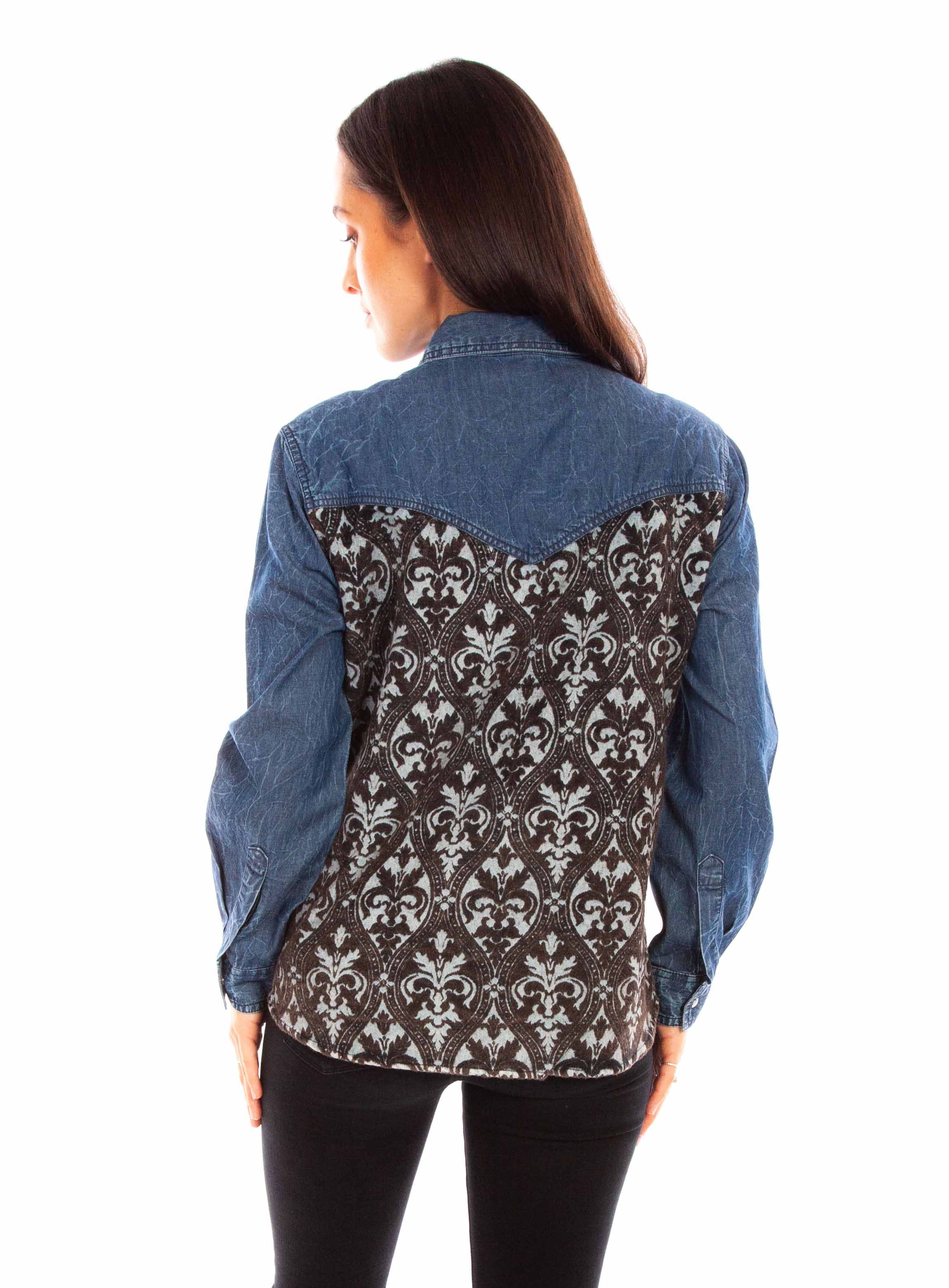 DENIM BLOUSE W/JACQUARD CONTRAST