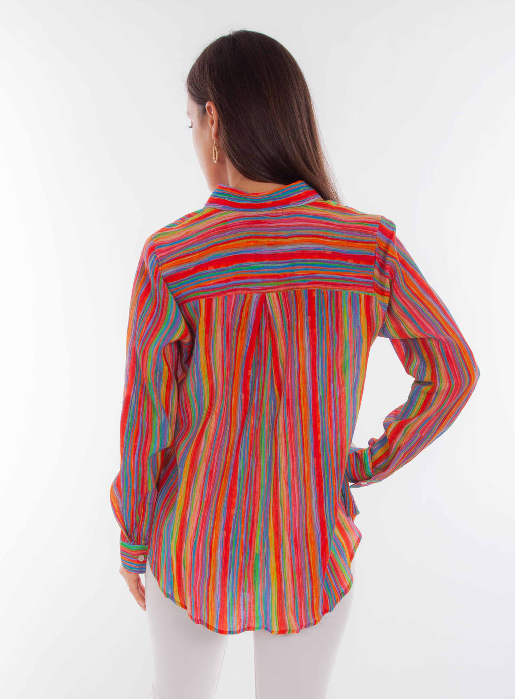 COLORFUL STRIPE PRINT BUTTON UP BLOU