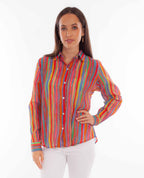 COLORFUL STRIPE PRINT BUTTON UP BLOU