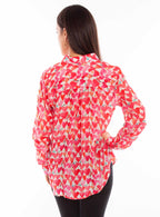 HEART PRINT BUTTON UP COLLAR BLOUSE