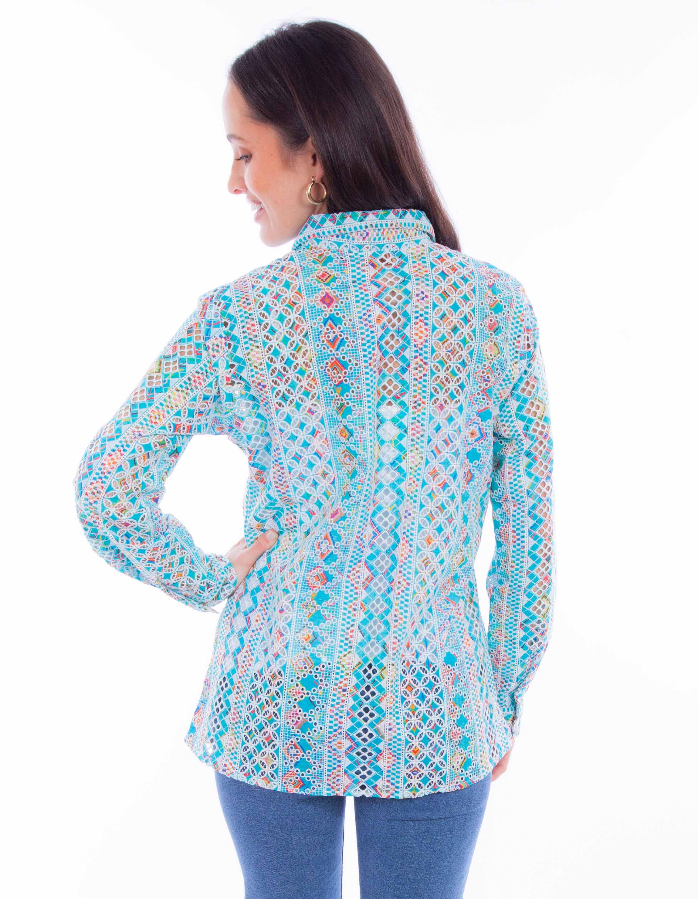 L/S EYELET BUTTON UP BLOUSE