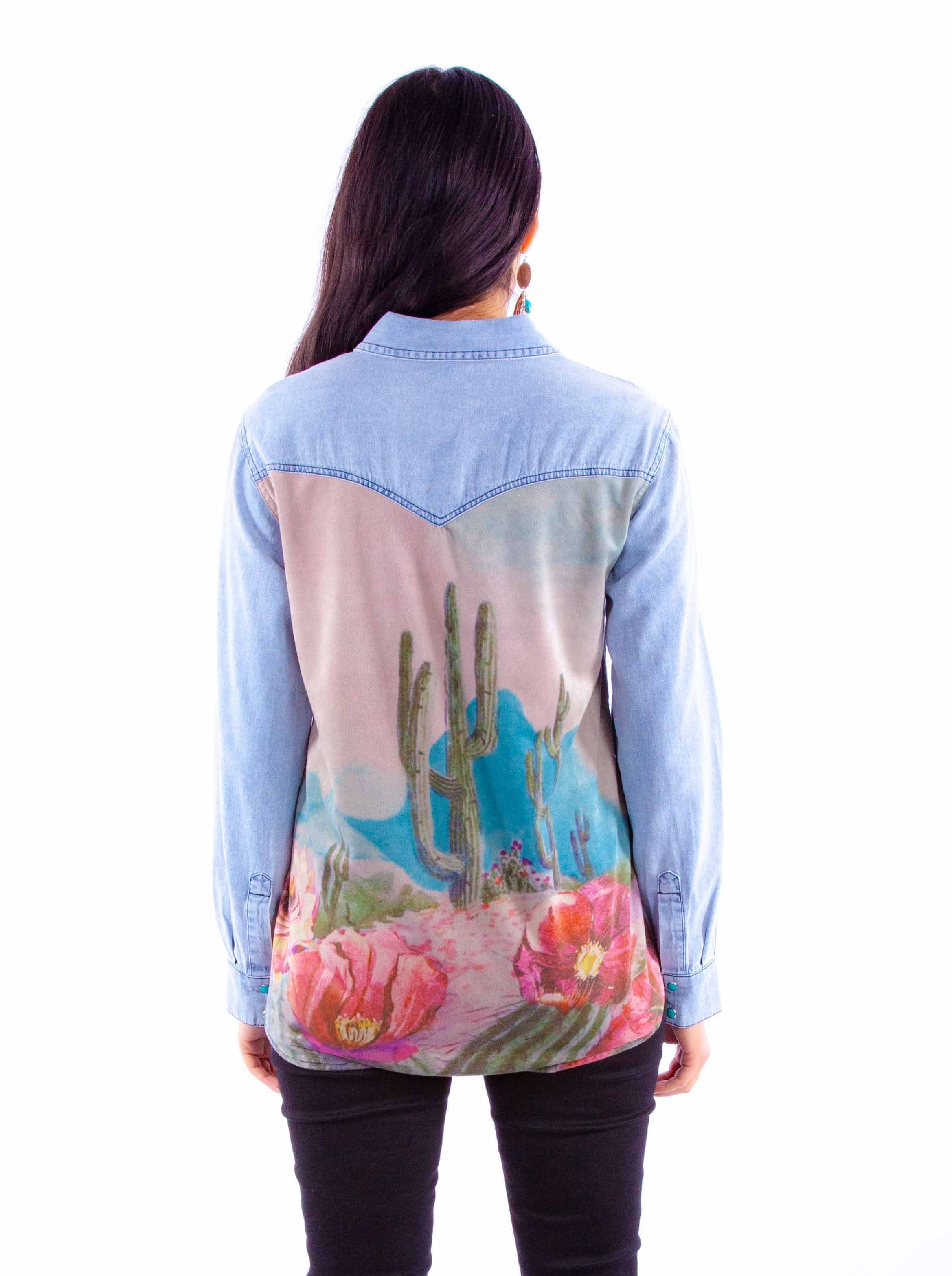 CACTUS PRINT DENIM TOP