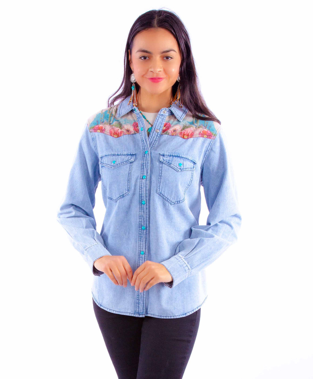 CACTUS PRINT DENIM TOP