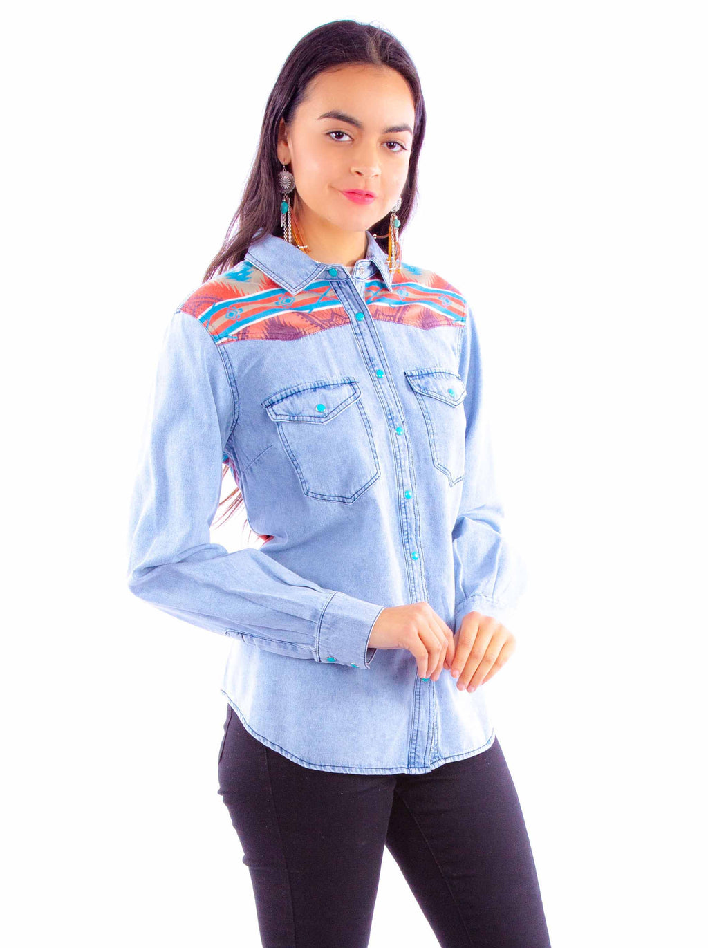 AZTEC PRINT DENIM TOP