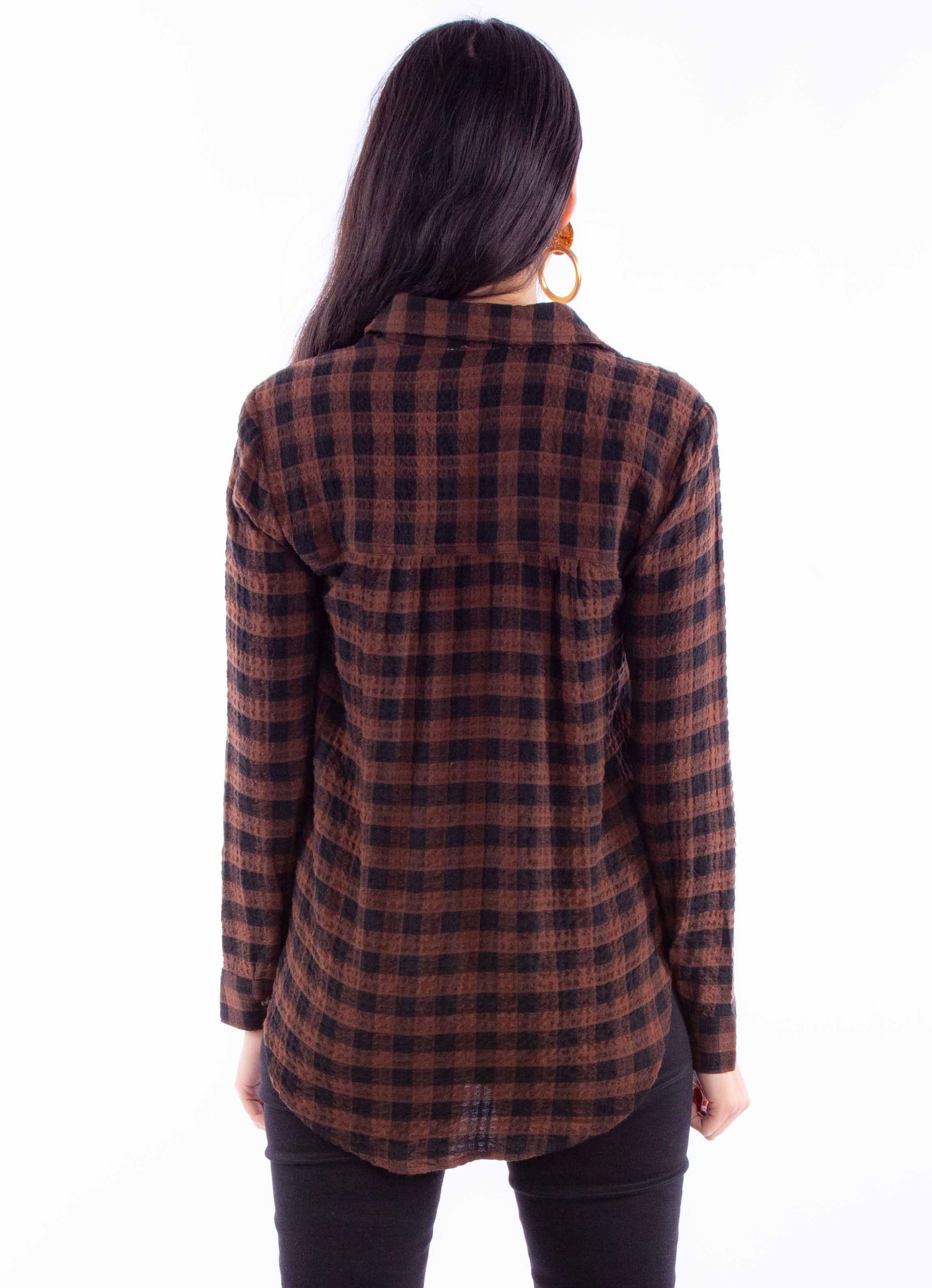 LADIES PLAID BUTTON UP TOP