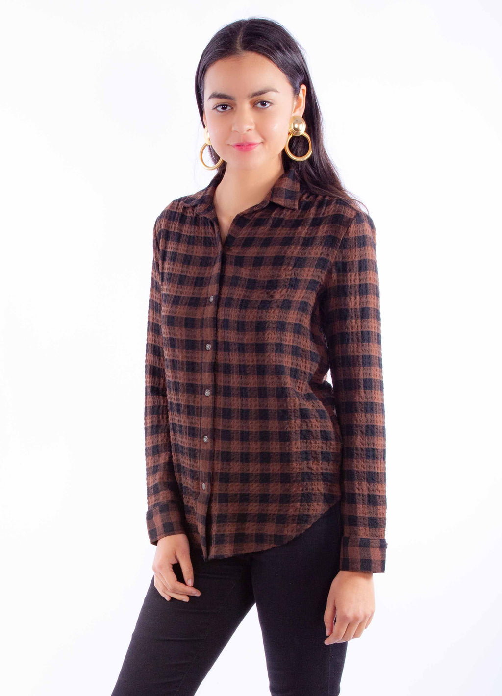 LADIES PLAID BUTTON UP TOP