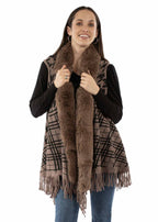 HOUNDSTOOTH FAUX FUR TRIM CARDIGAN