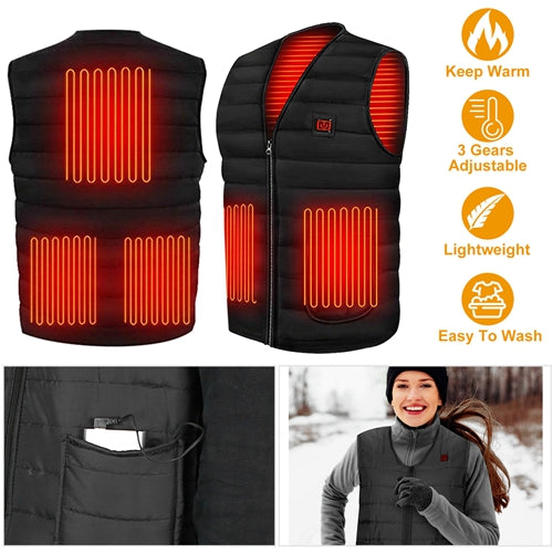Heat Jacket Vest 3 Heating Gear Adjustable USB Heated Vest Warm Heat Coat Vest w/ 5 Heating Pads For Men Women Winter Outdoor Ac