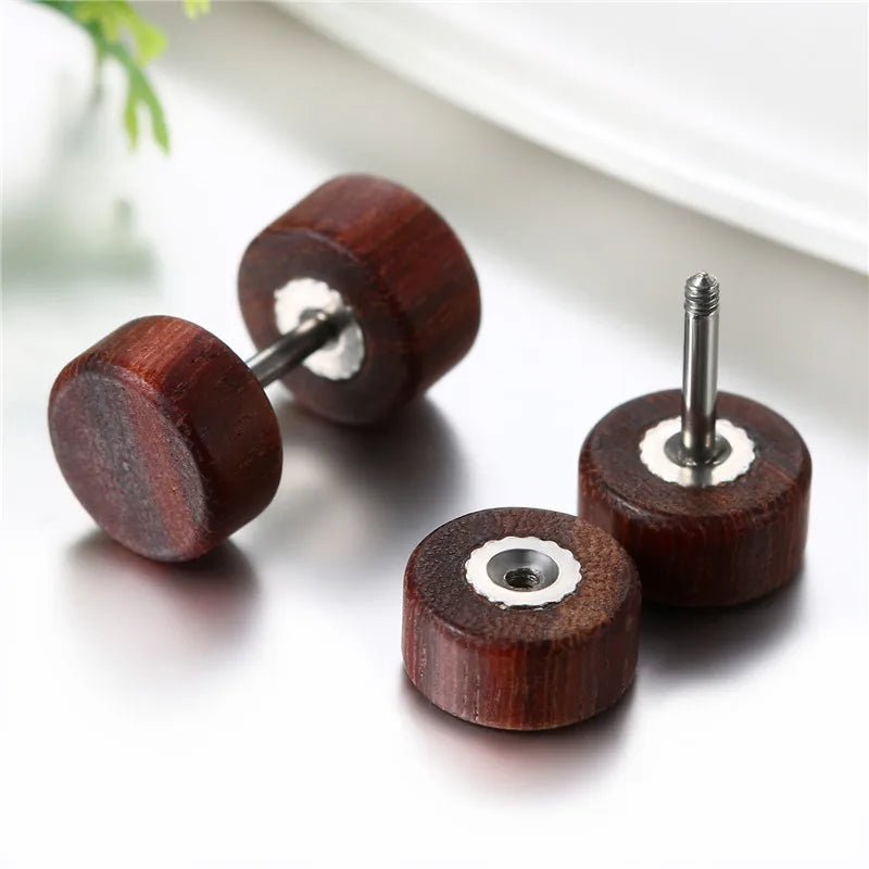 Boniskiss Men Earrings Stud 8/10mm/12mm Wood Dumbbell Barbell Earrings Double Sided Women Earring Body Piercing Boucle D'oreille