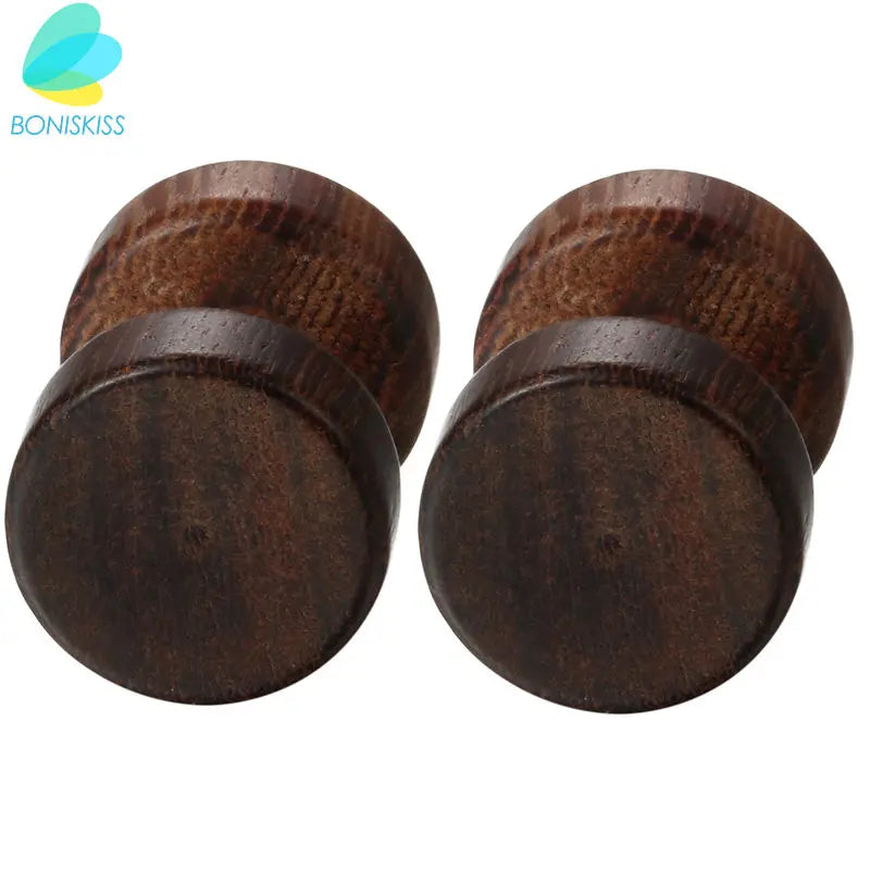 Boniskiss Men Earrings Stud 8/10mm/12mm Wood Dumbbell Barbell Earrings Double Sided Women Earring Body Piercing Boucle D'oreille