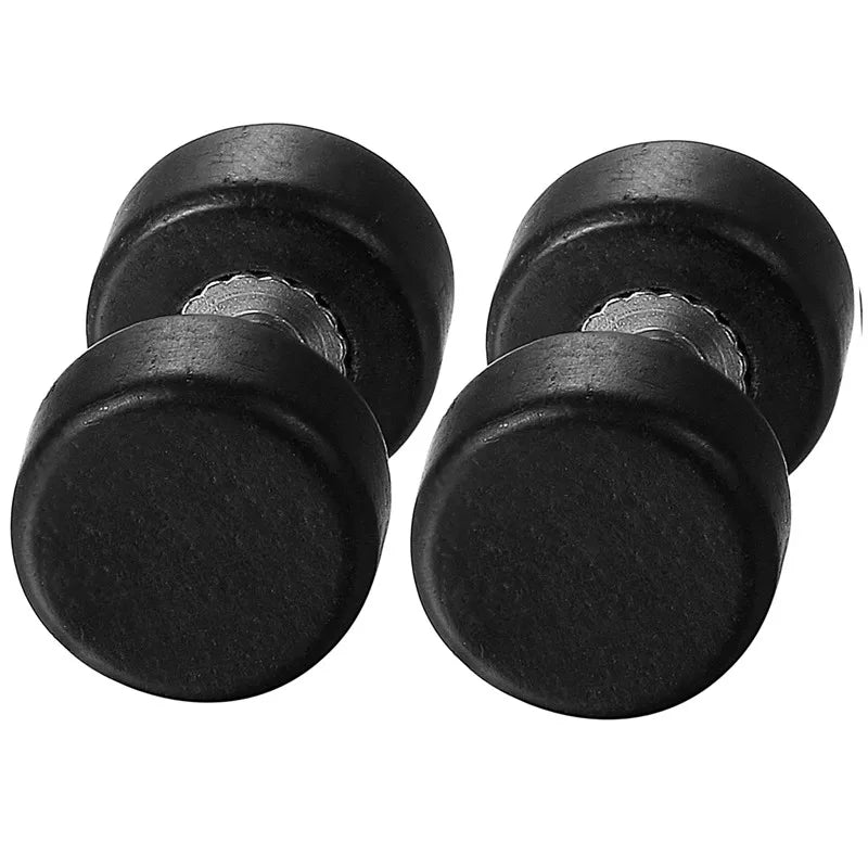 Boniskiss Men Earrings Stud 8/10mm/12mm Wood Dumbbell Barbell Earrings Double Sided Women Earring Body Piercing Boucle D'oreille